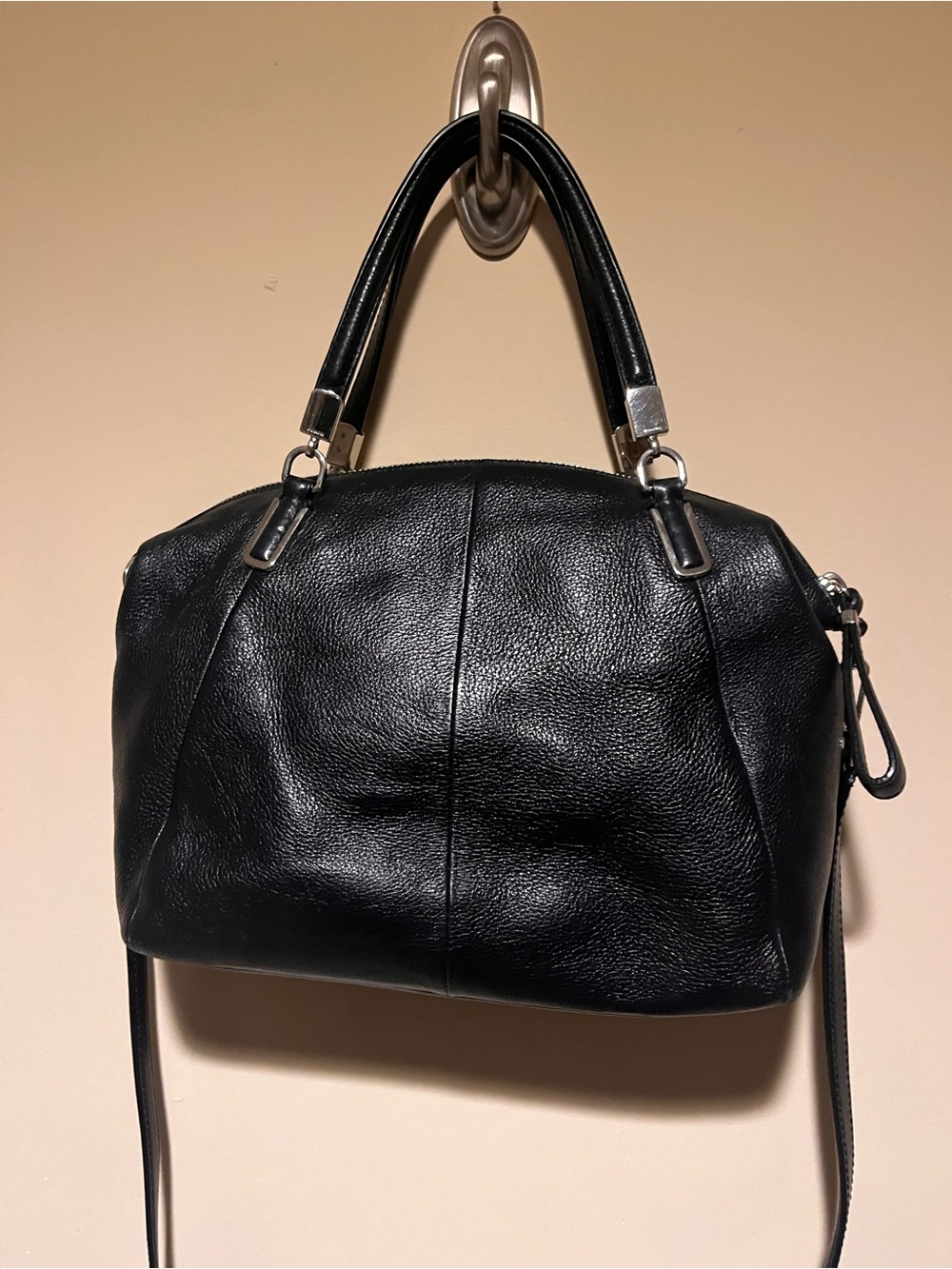 Coach Black Pebbled Leather Shoulder Bag with Silver Hardware